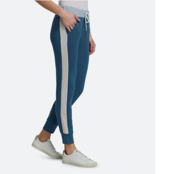 MONROW Teal Blue Cuffed Jogger Pant‎ Sweatpants Sweats Colorblock Knit Sz XS New - Picture 1 of 13